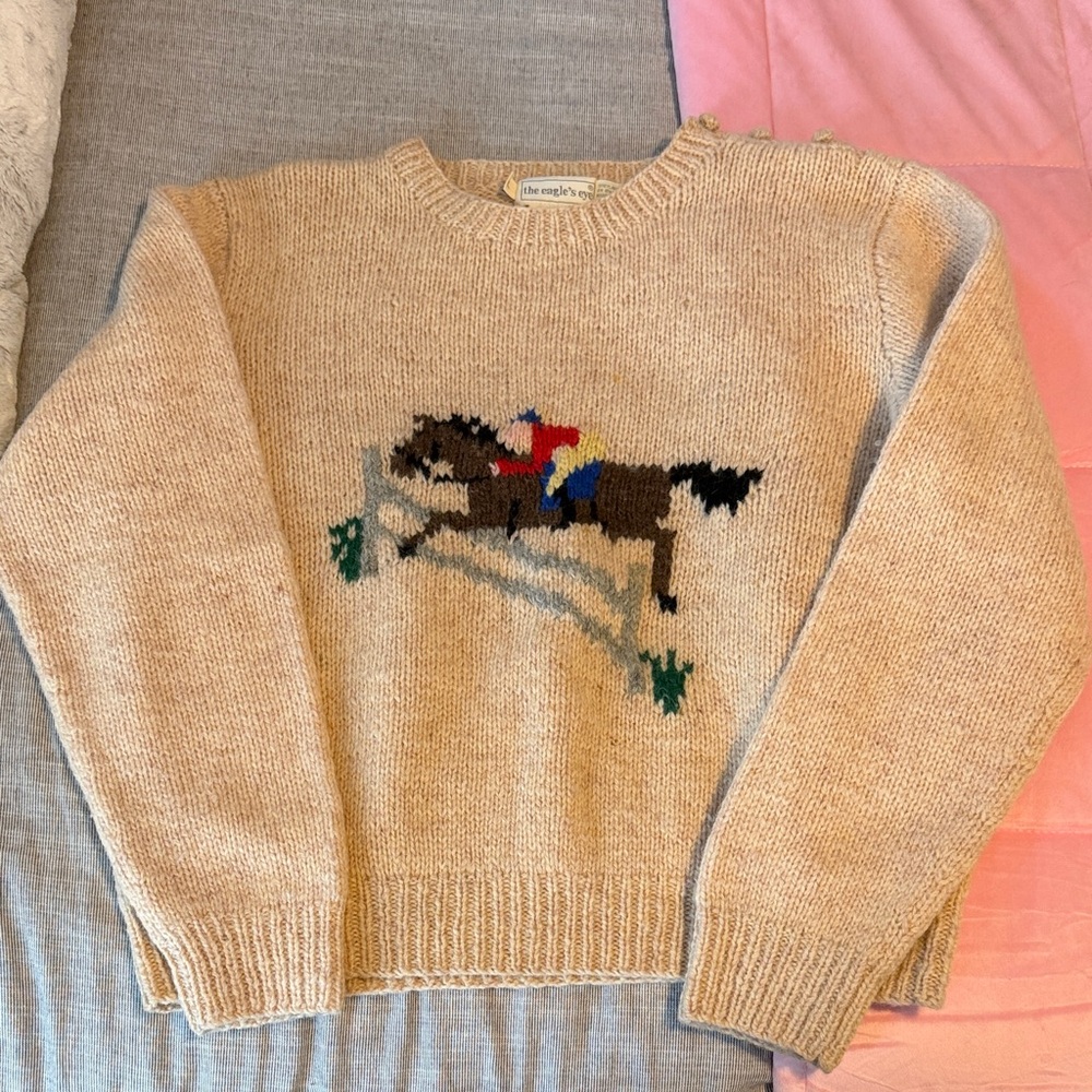 The Angler & Co. Beige Equestrian Intarsia Crewneck Sweater